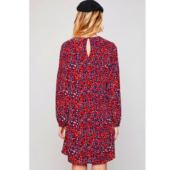 Hayden long sleeve tie neck navy red and white dot print shift dress size large - Picture 2 of 5